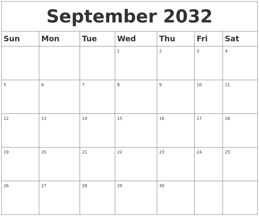 September 2032 Blank Calendar