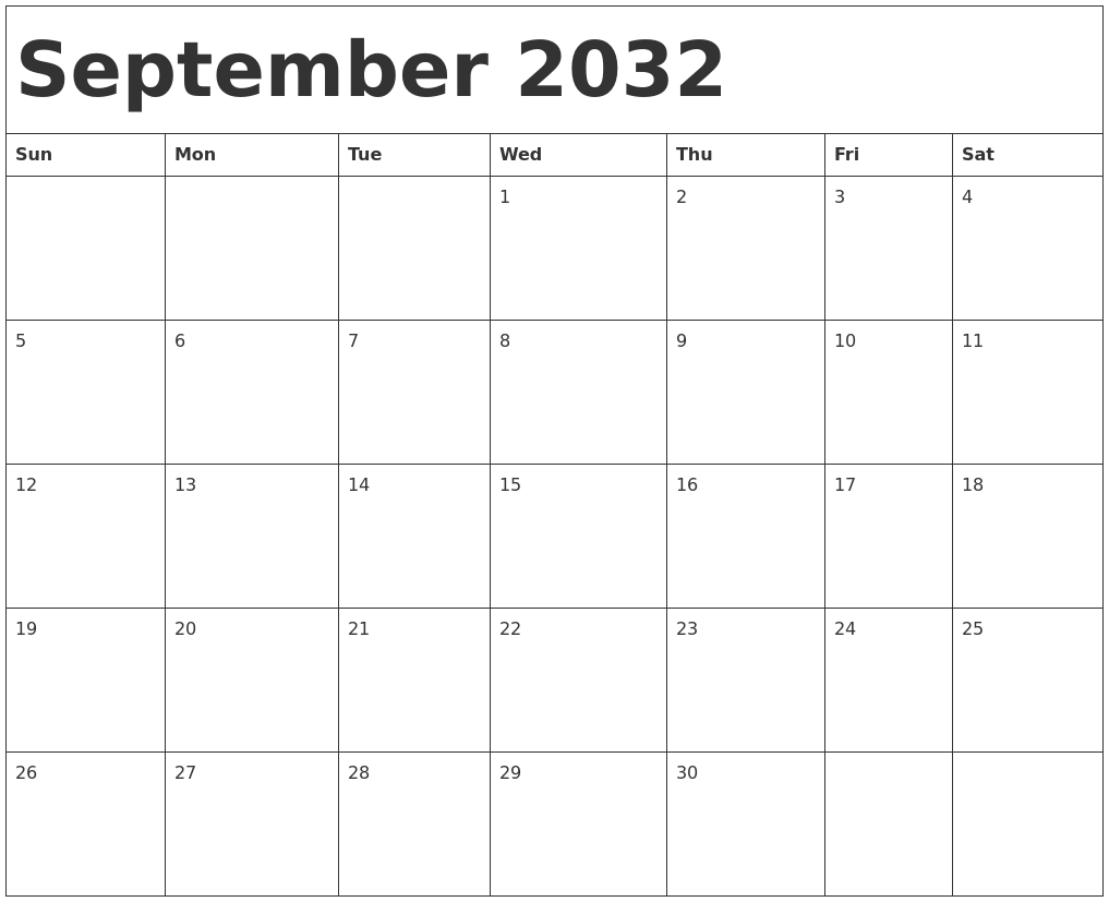 September 2032 Calendar Template