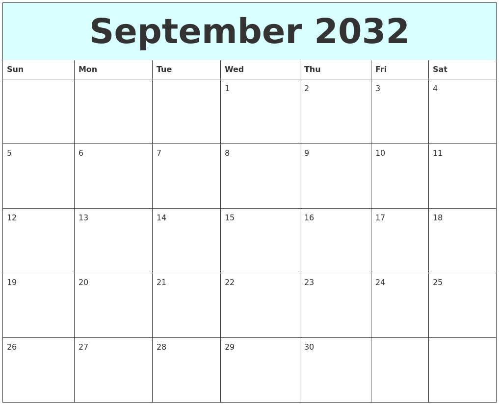 September 2032 Free Calendar