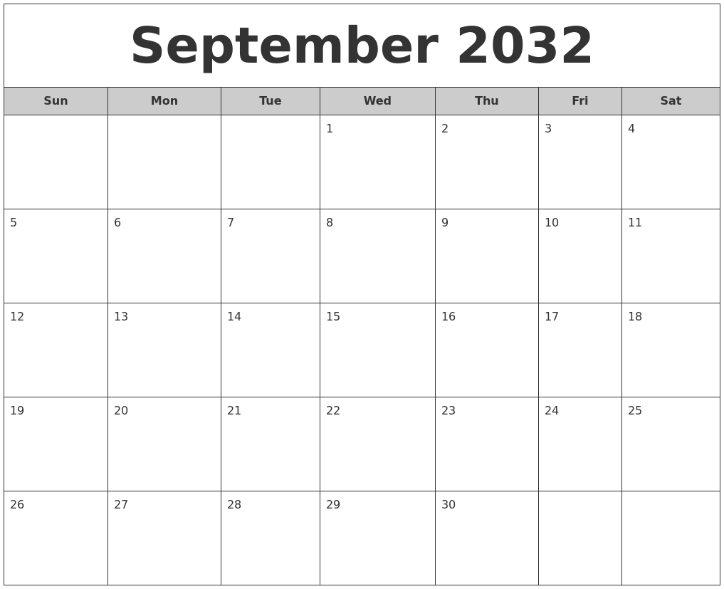 September 2032 Free Monthly Calendar