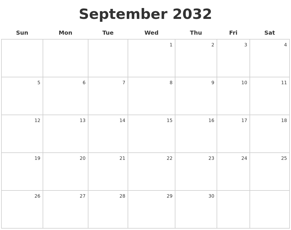 September 2032 Make A Calendar