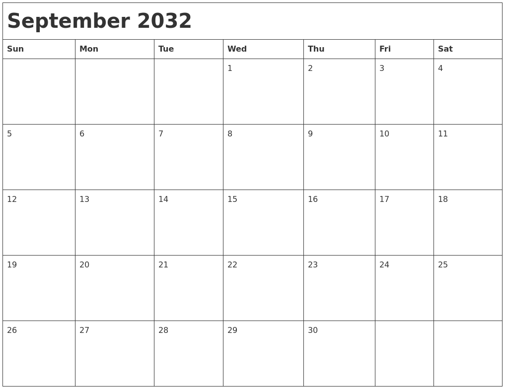 September 2032 Month Calendar