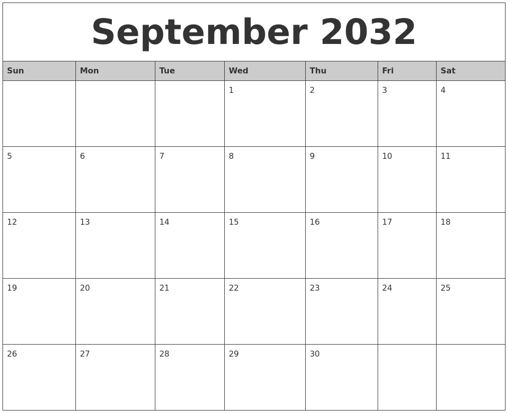 September 2032 Monthly Calendar Printable
