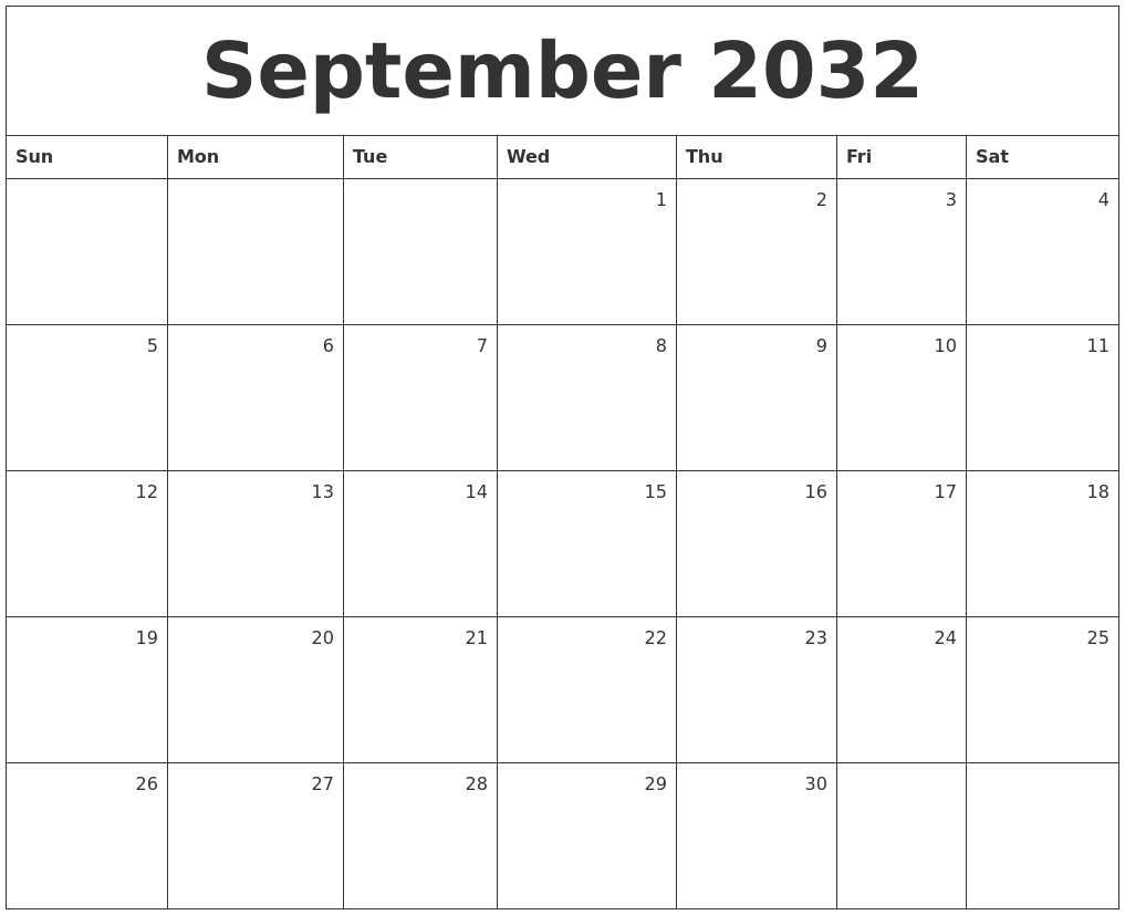 September 2032 Monthly Calendar