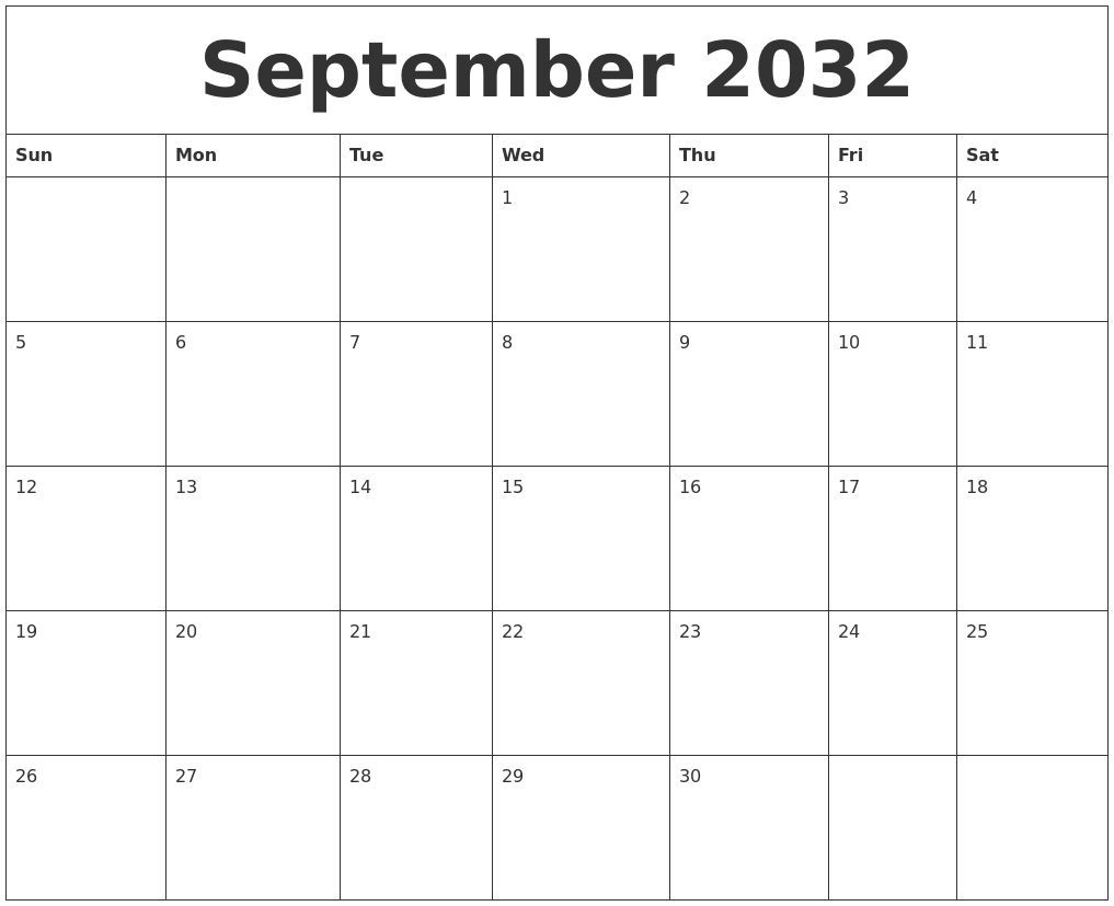 September 2032 Online Calendar Template