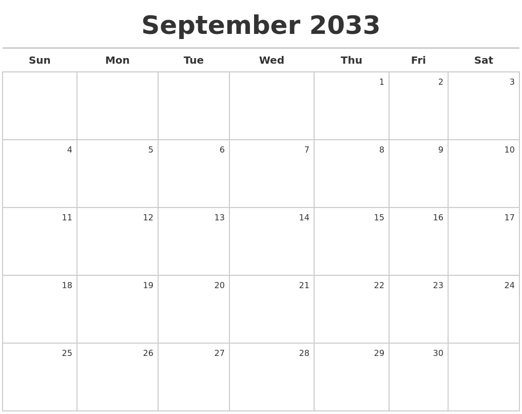September 2033 Calendar Maker