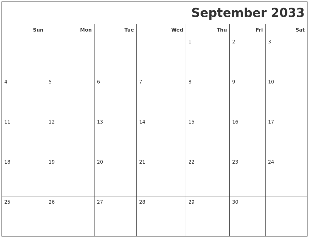 September 2033 Calendars To Print