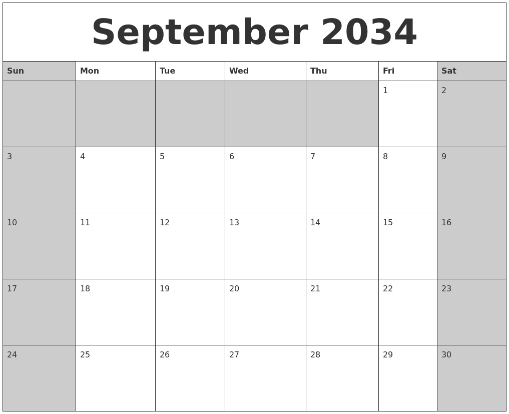 September 2034 Calanders