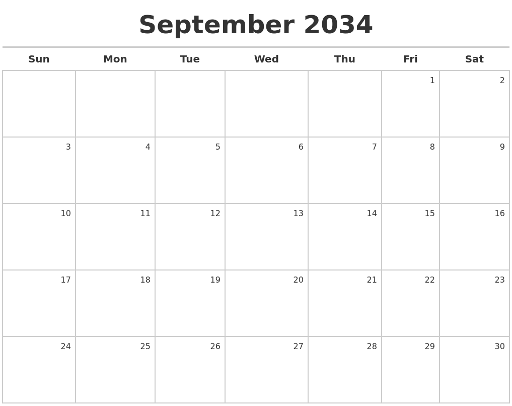 September 2034 Calendar Maker