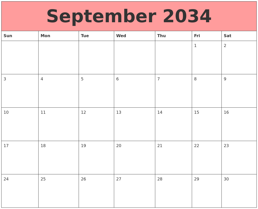 September 2034 Calendars That Work