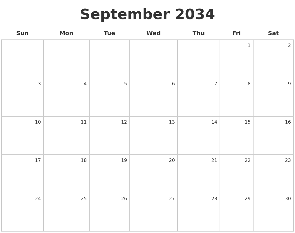 September 2034 Make A Calendar