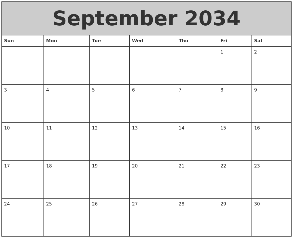September 2034 My Calendar