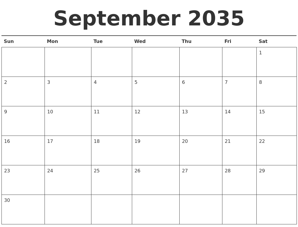 September 2035 Calendar Printable