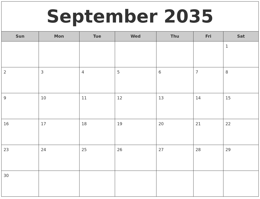 September 2035 Free Monthly Calendar