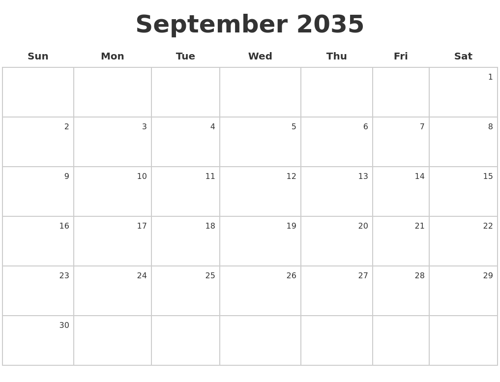 September 2035 Make A Calendar