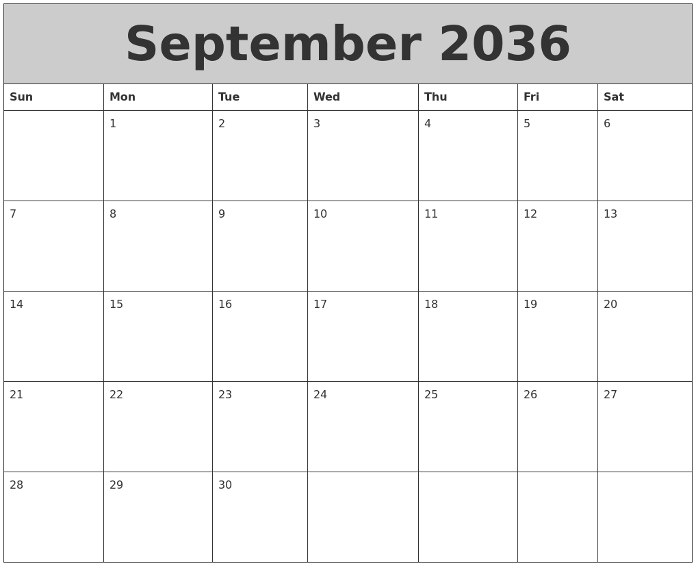 September 2036 My Calendar