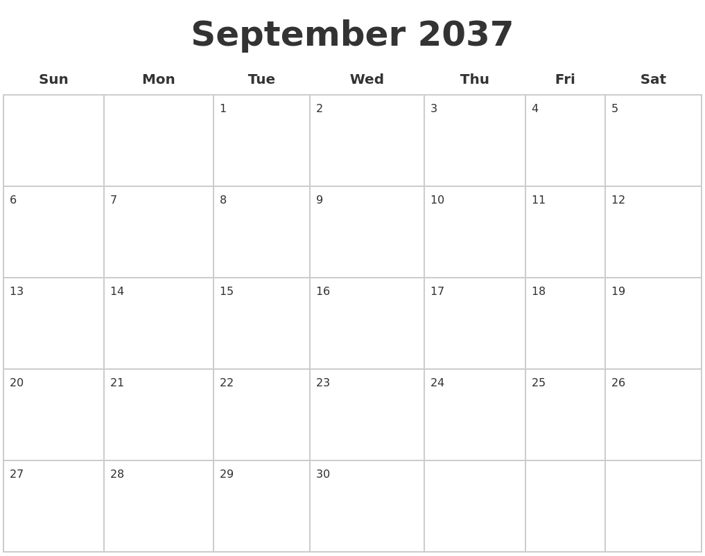 September 2037 Blank Calendar Pages