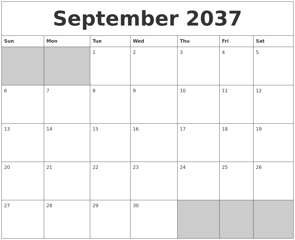 September 2037 Blank Printable Calendar