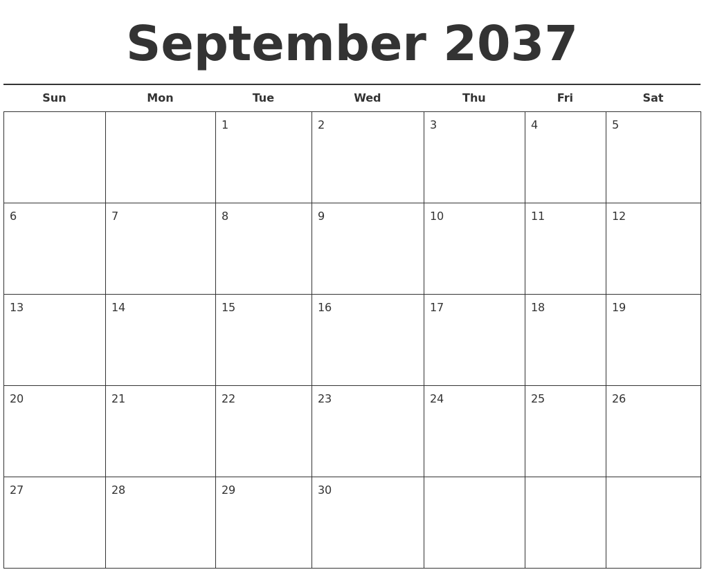 September 2037 Free Calendar Template