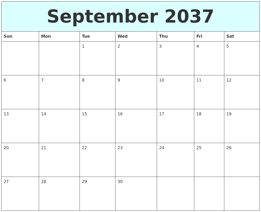 September 2037 Free Calendar