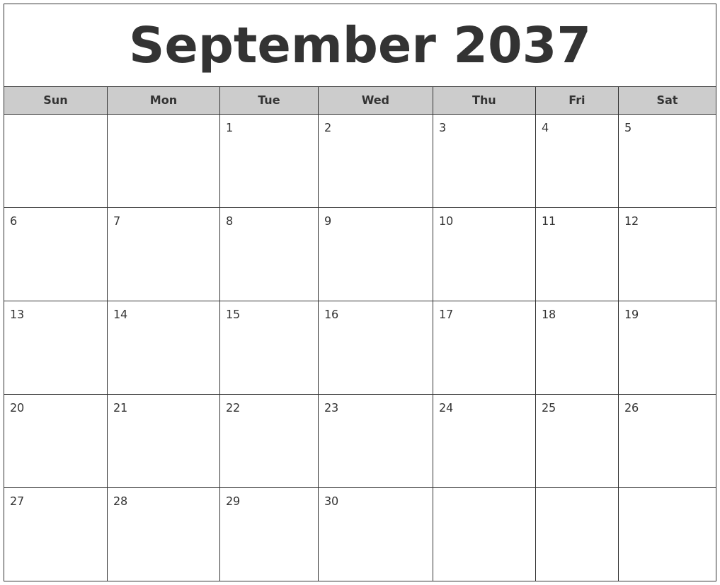 September 2037 Free Monthly Calendar
