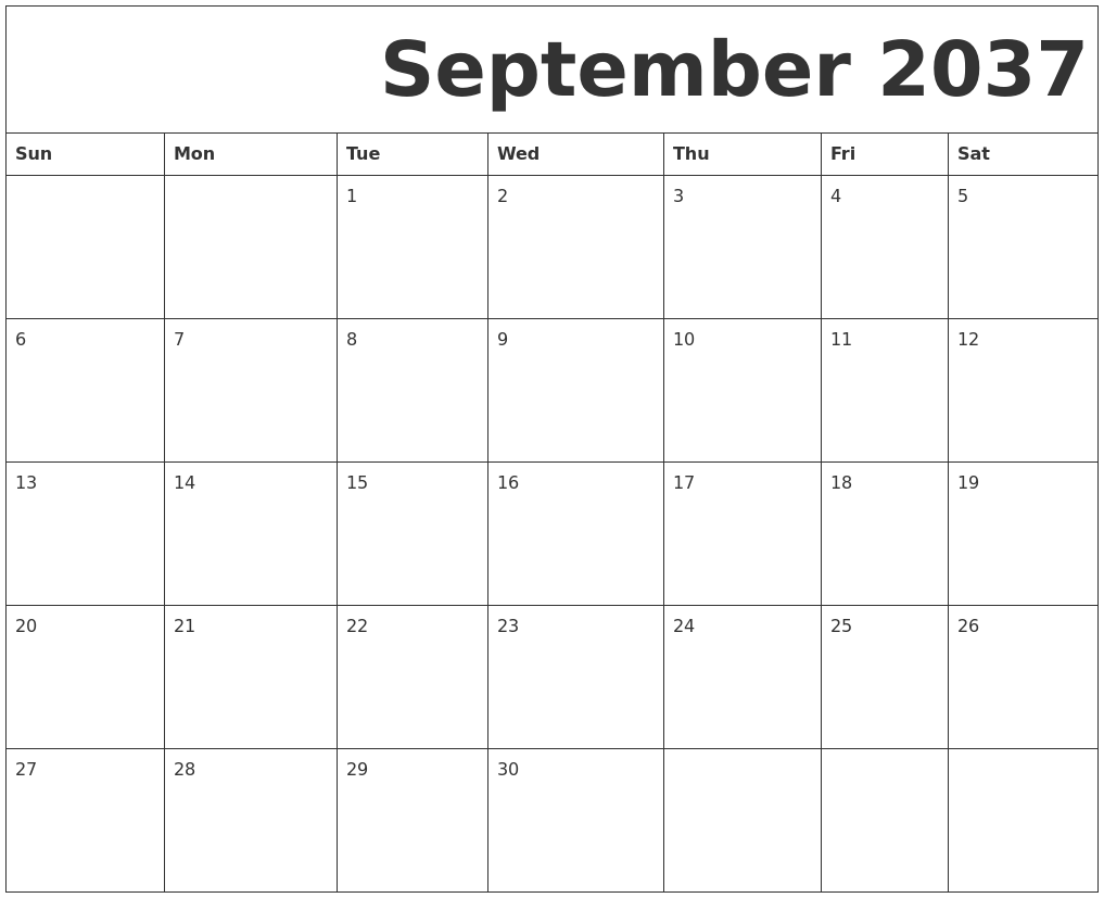 September 2037 Free Printable Calendar