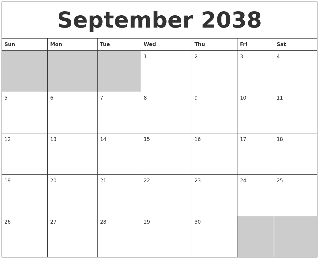 September 2038 Blank Printable Calendar