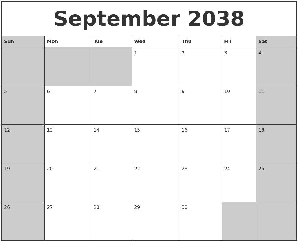 September 2038 Calanders