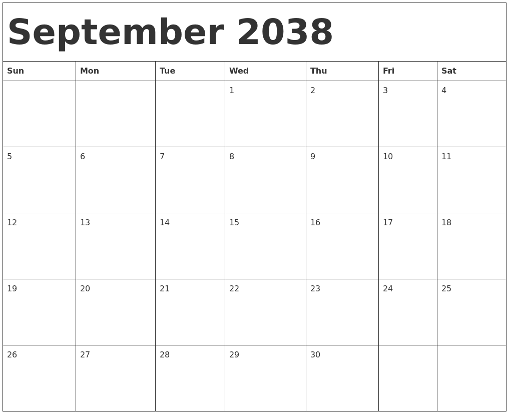 September 2038 Calendar Template