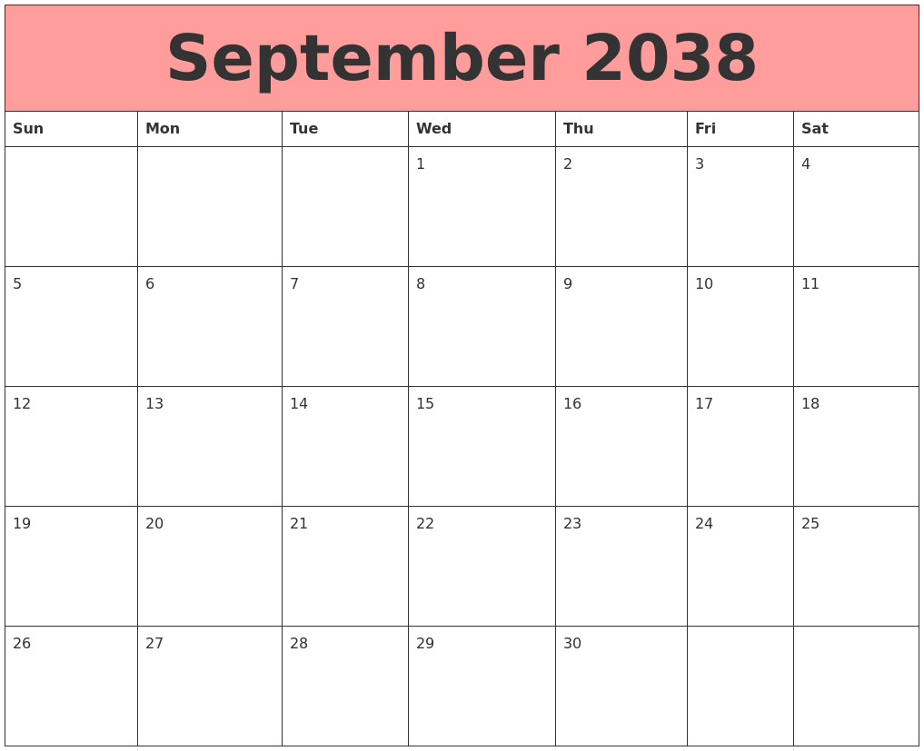 September 2038 Calendars That Work