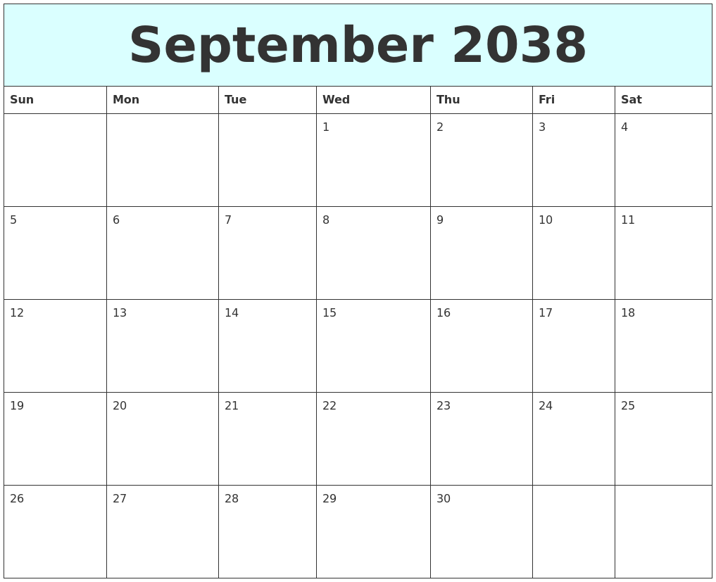 September 2038 Free Calendar