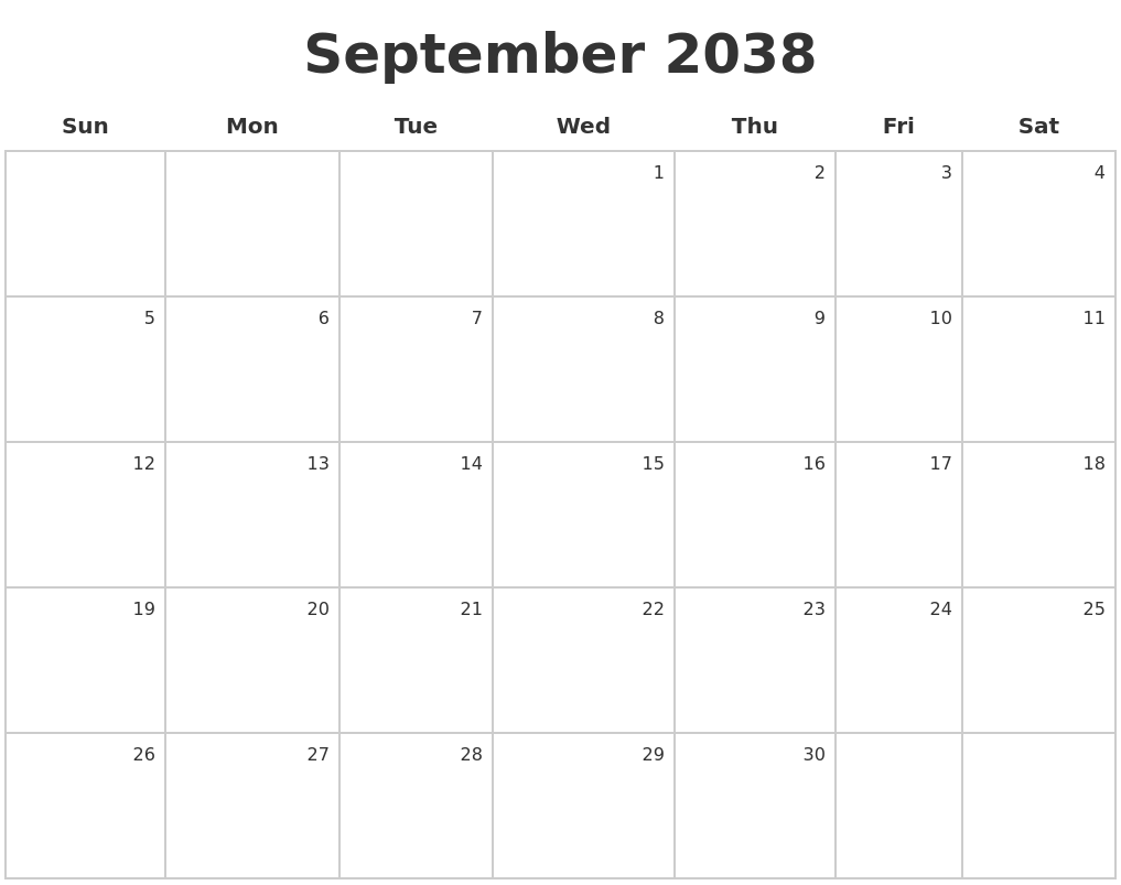 September 2038 Make A Calendar