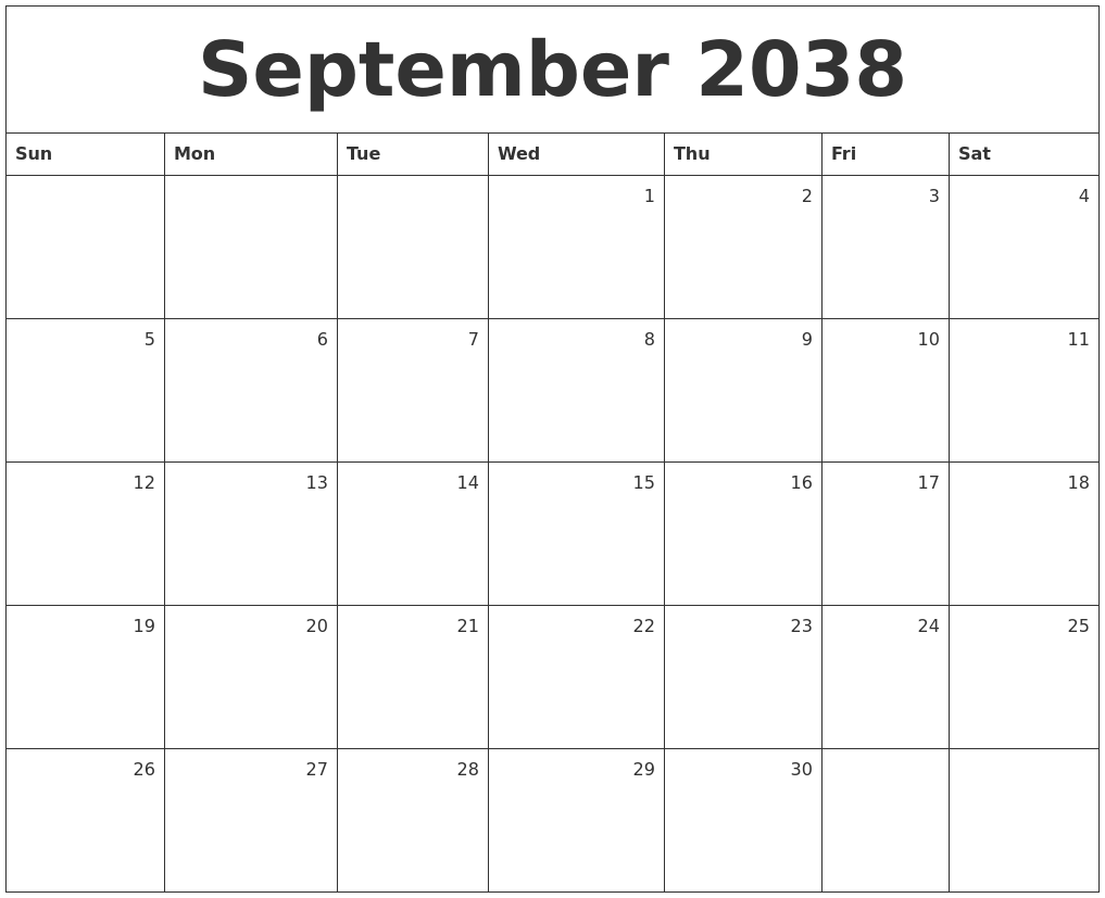 September 2038 Monthly Calendar