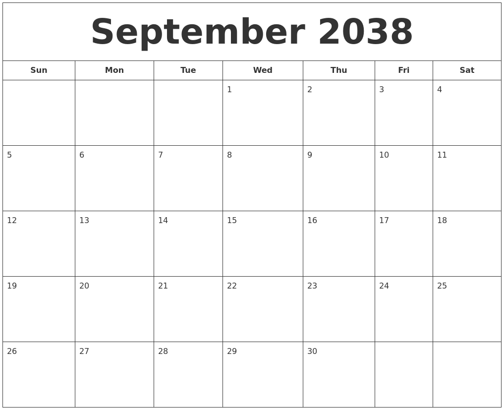 September 2038 Printable Calendar