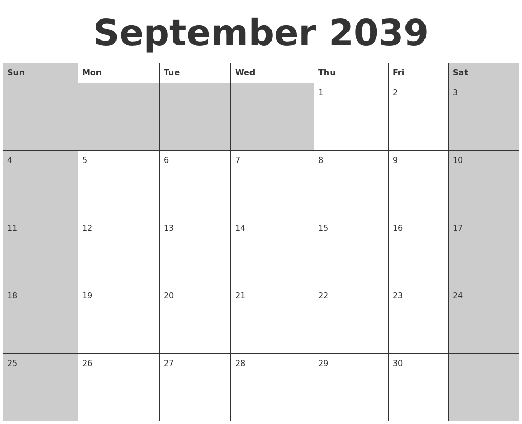 September 2039 Calanders
