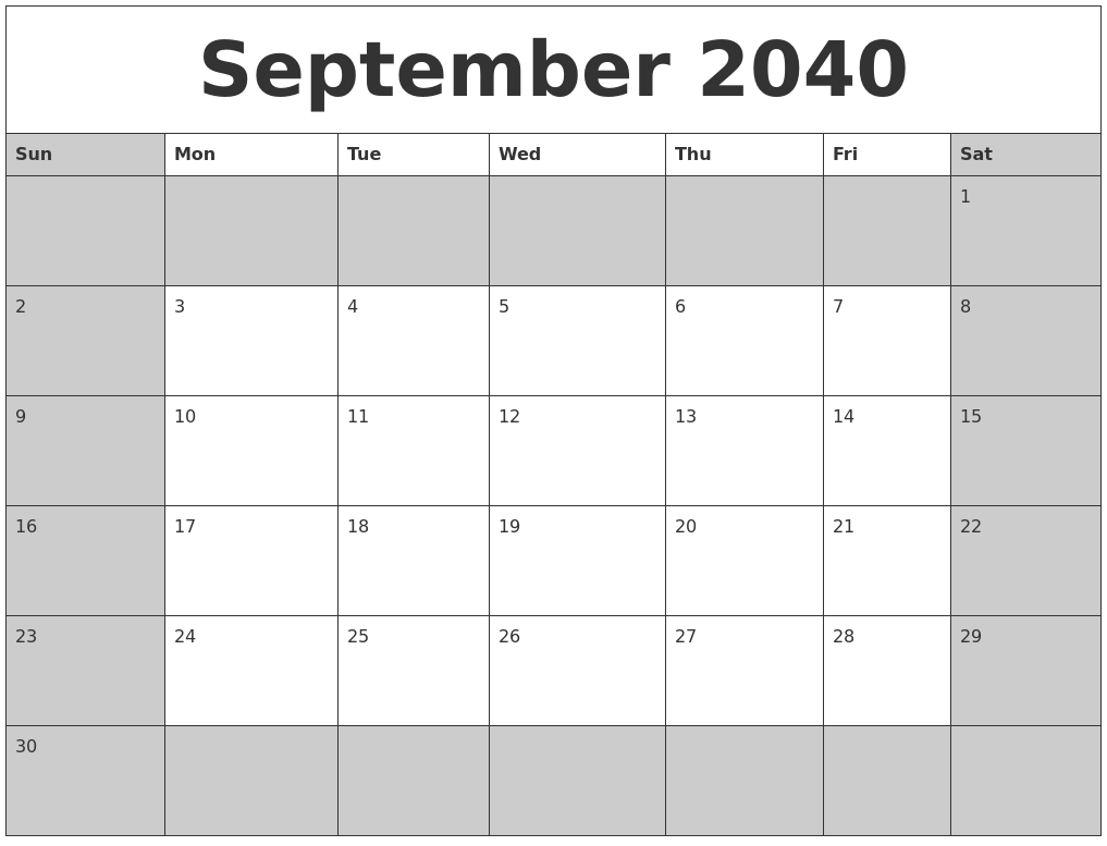 September 2040 Calanders