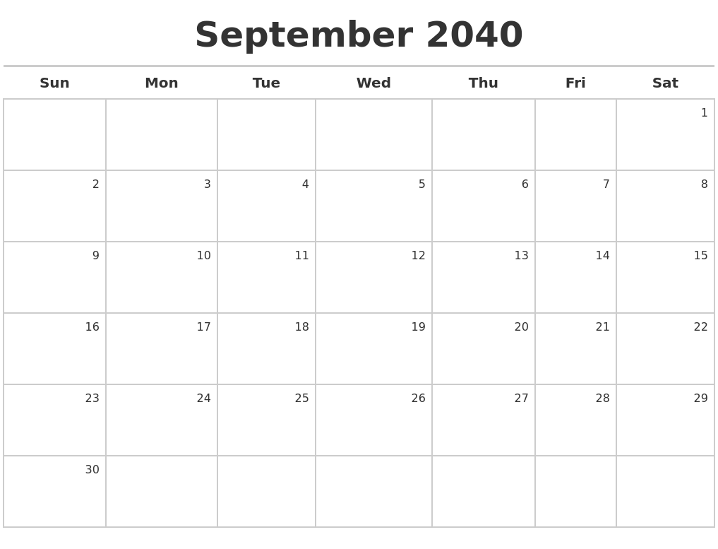 September 2040 Calendar Maker
