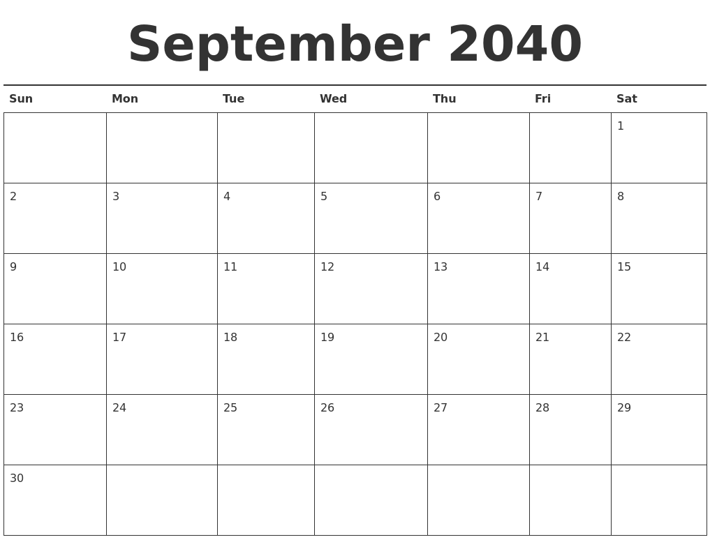 September 2040 Calendar Printable