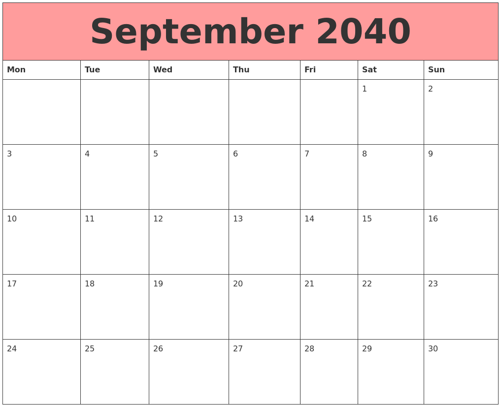 September 2040 Calendars That Work