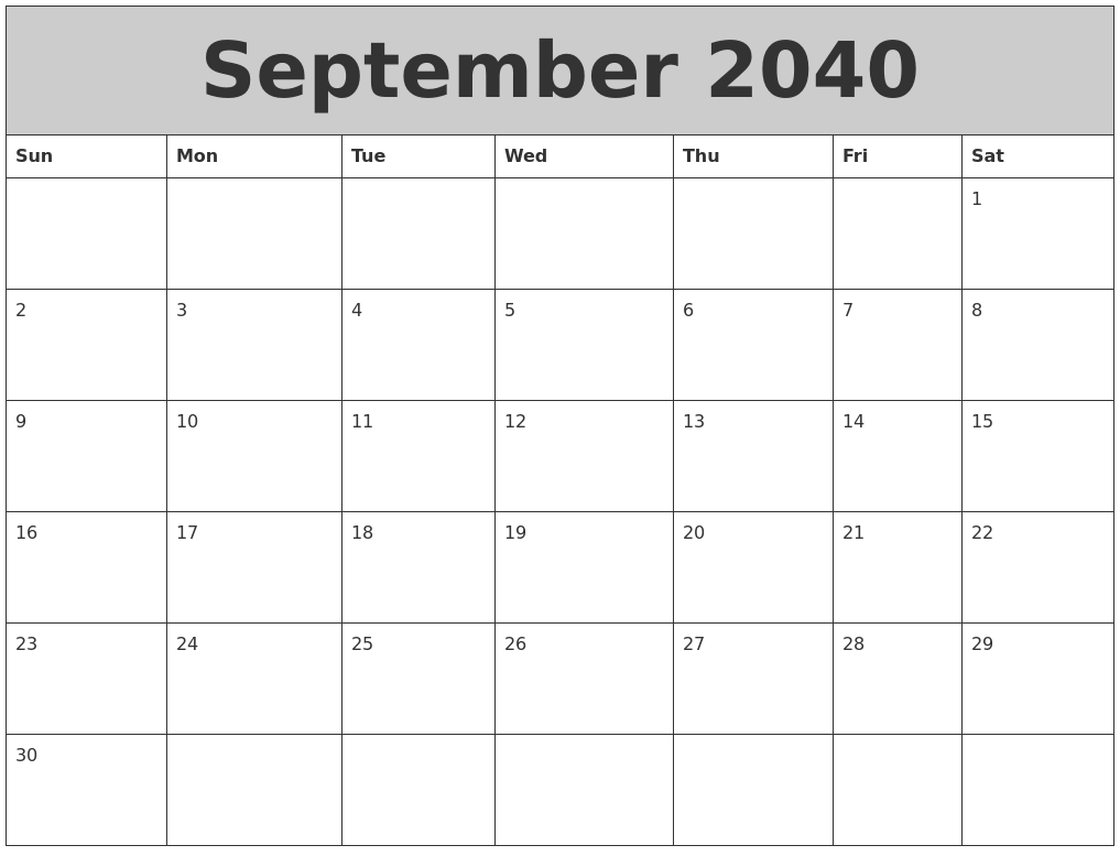 September 2040 My Calendar