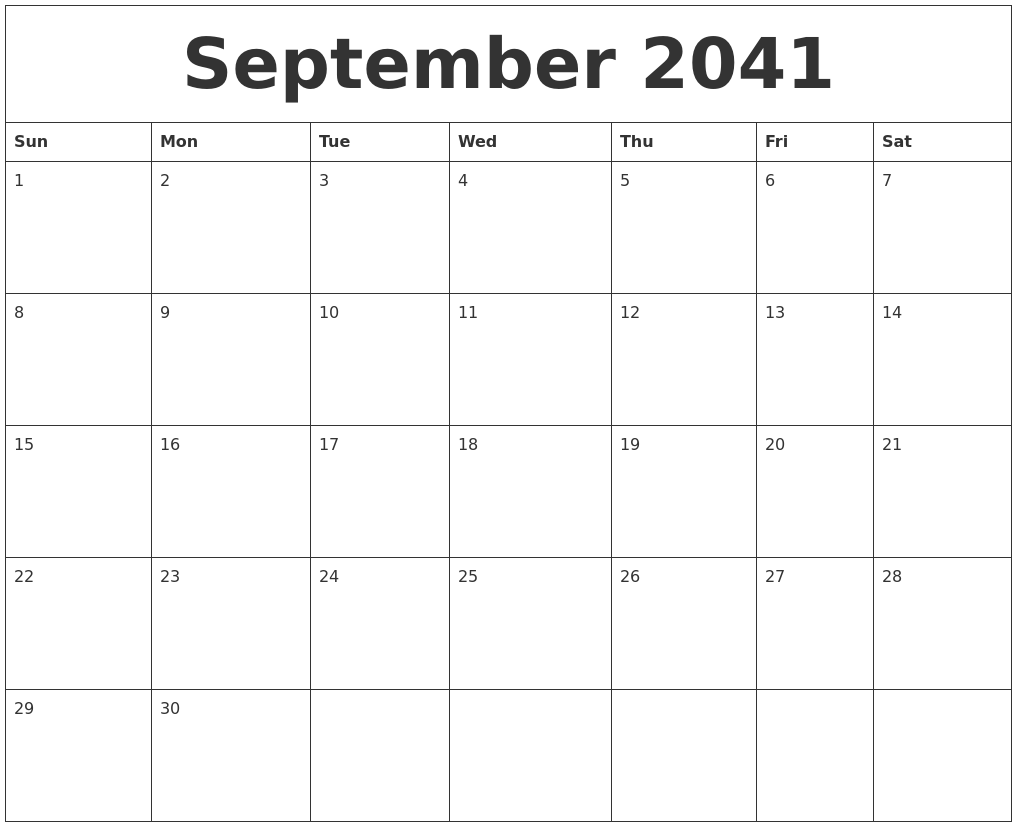 September 2041 Blank Calendar Printable