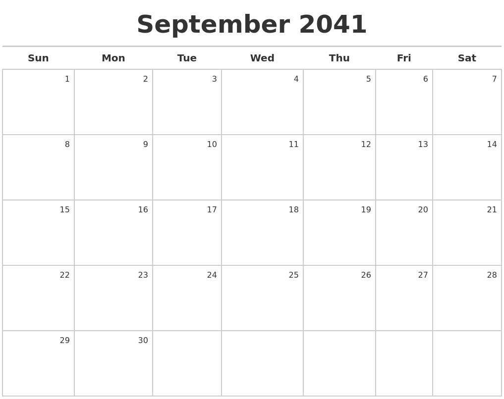 September 2041 Calendar Maker