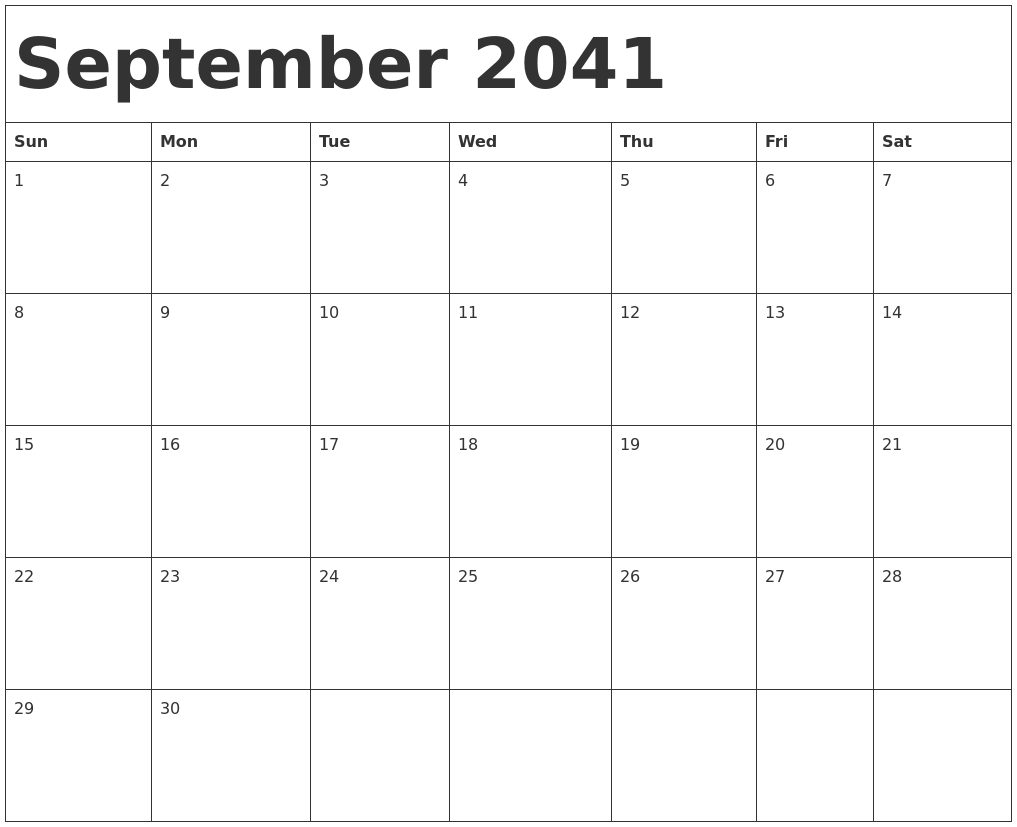 September 2041 Calendar Template