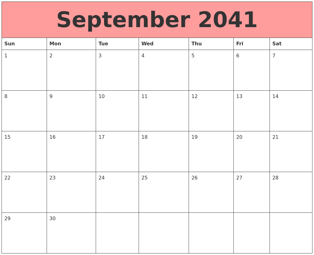 September 2041 Calendars That Work