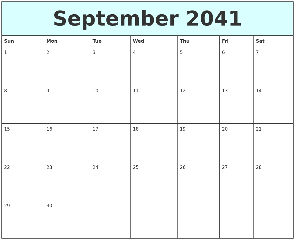 September 2041 Free Calendar