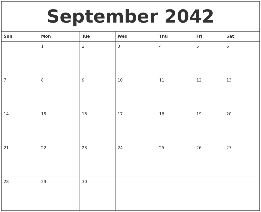 September 2042 Blank Printable Calendars