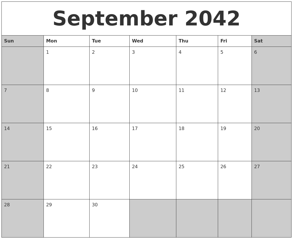 September 2042 Calanders