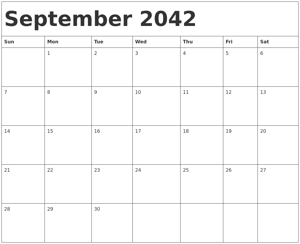 September 2042 Calendar Template