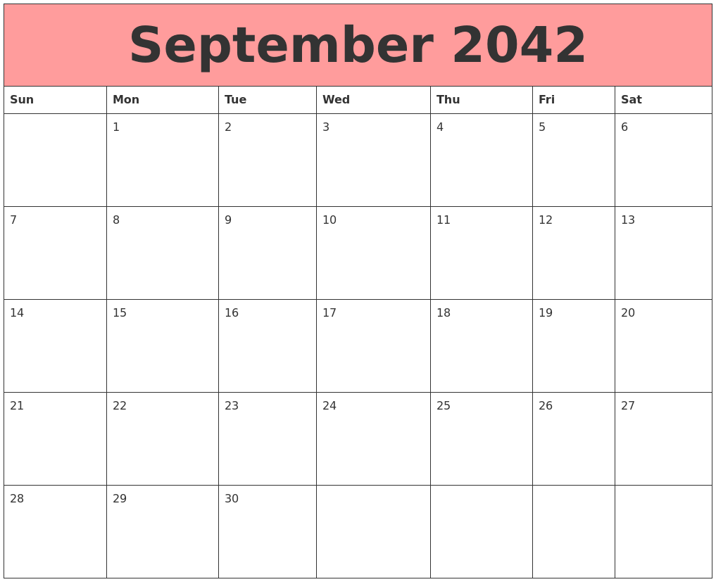 September 2042 Calendars That Work