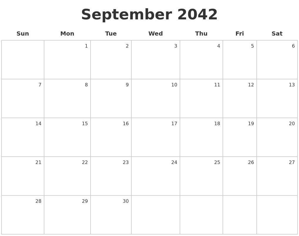 September 2042 Make A Calendar